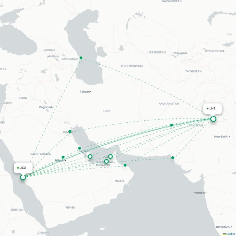 JED - LHE route map