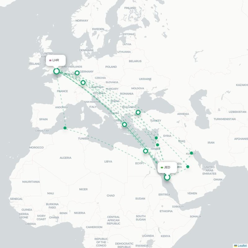 JED - LHR route map