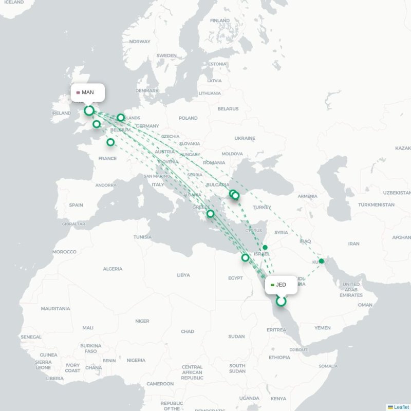 JED - MAN route map