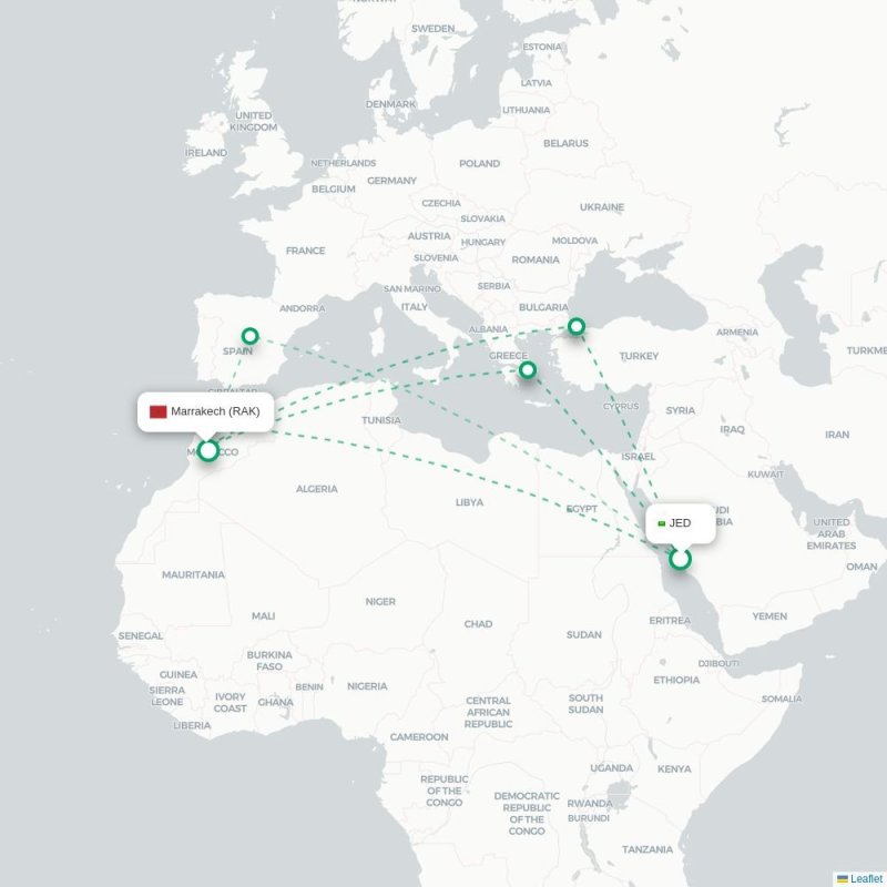JED - RAK route map