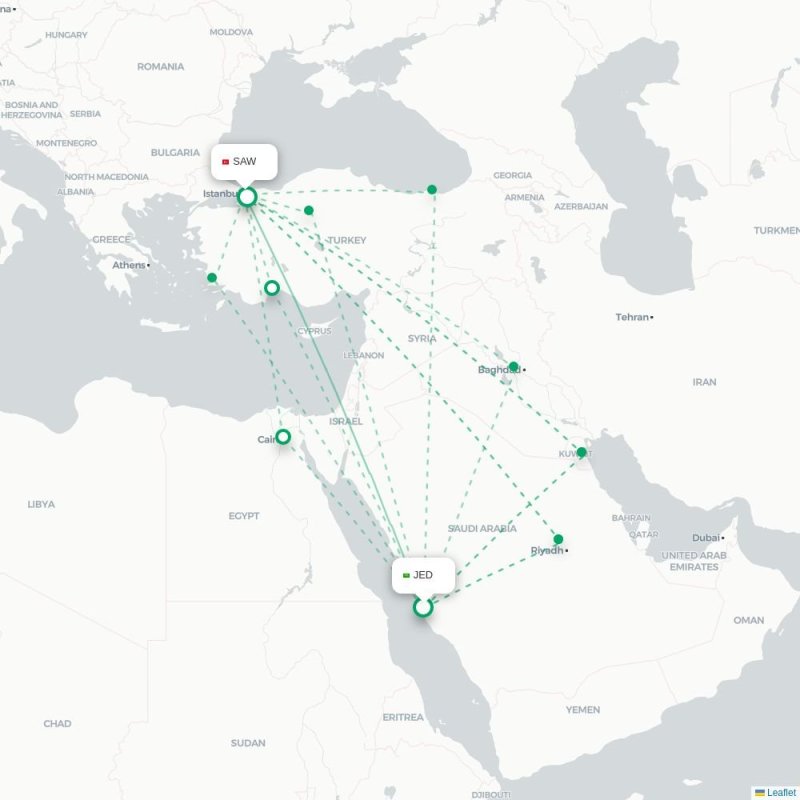 JED - SAW route map