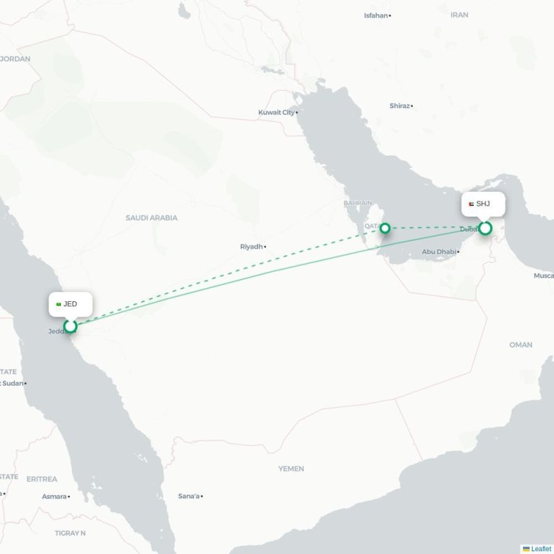 JED - SHJ route map