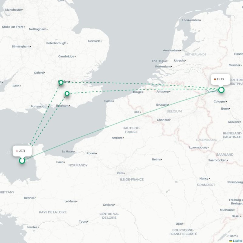 JER - DUS route map