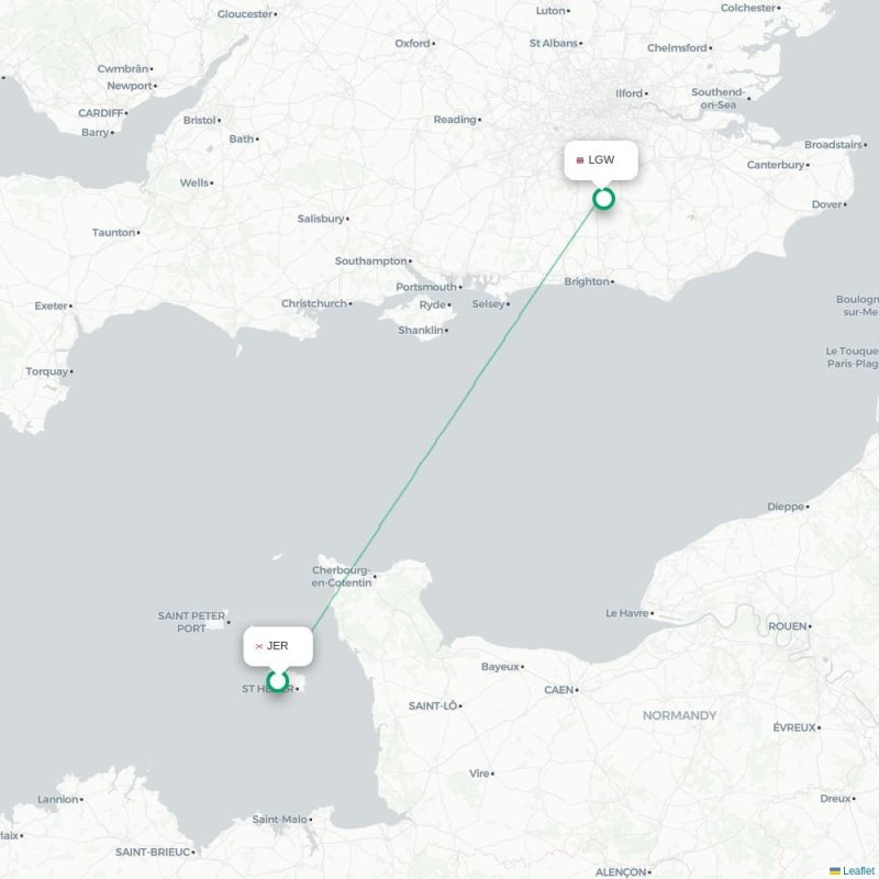 JER - LGW route map