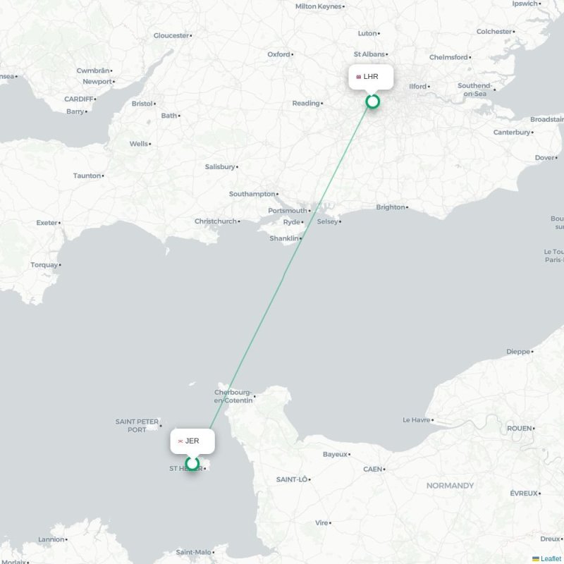 JER - LHR route map