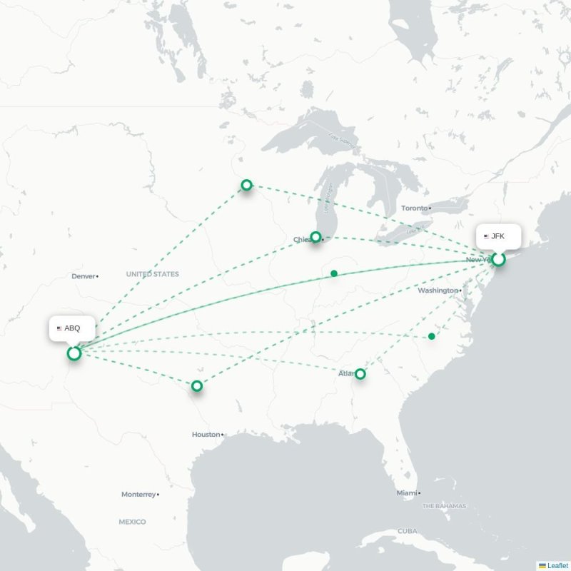 JFK - ABQ route map