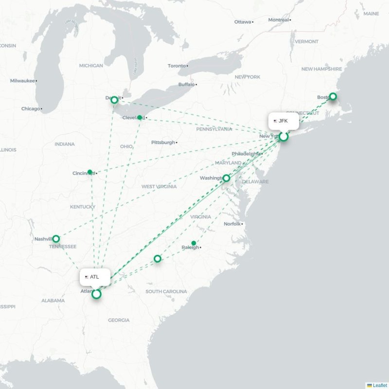 JFK - ATL route map