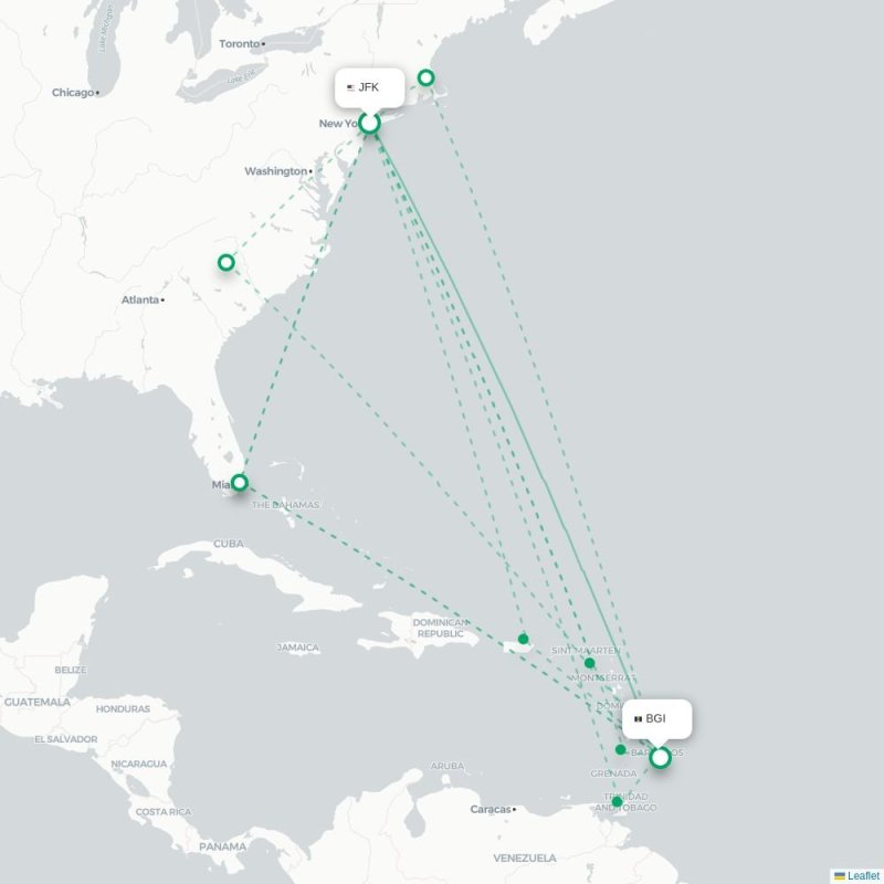 JFK - BGI route map