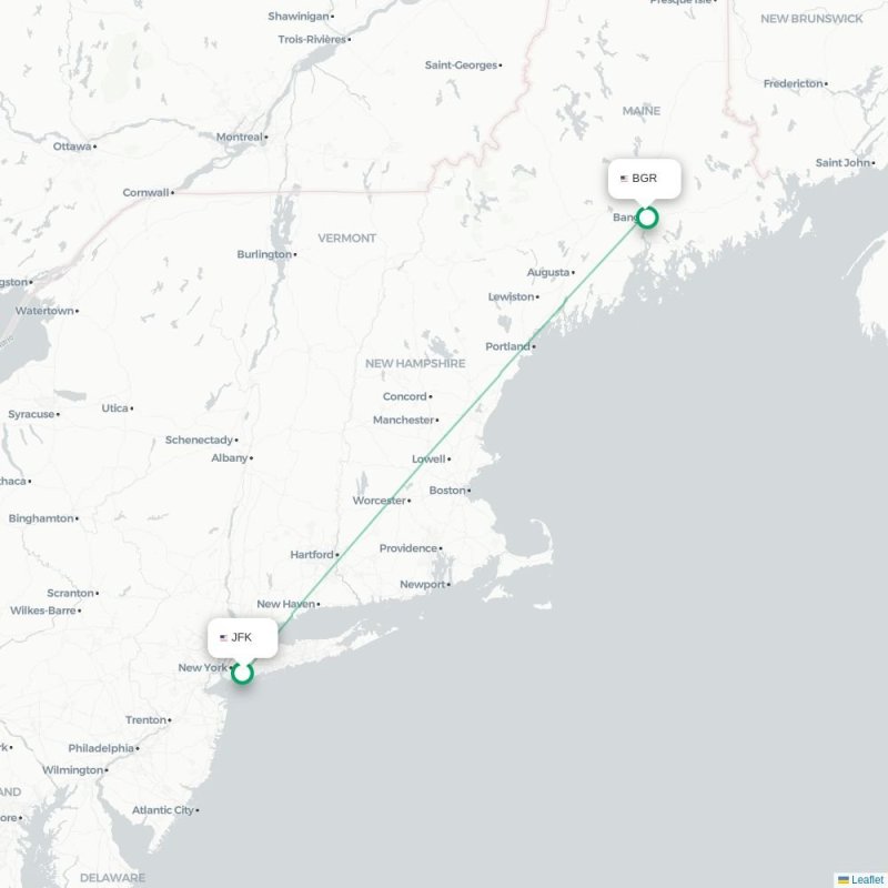 JFK - BGR route map