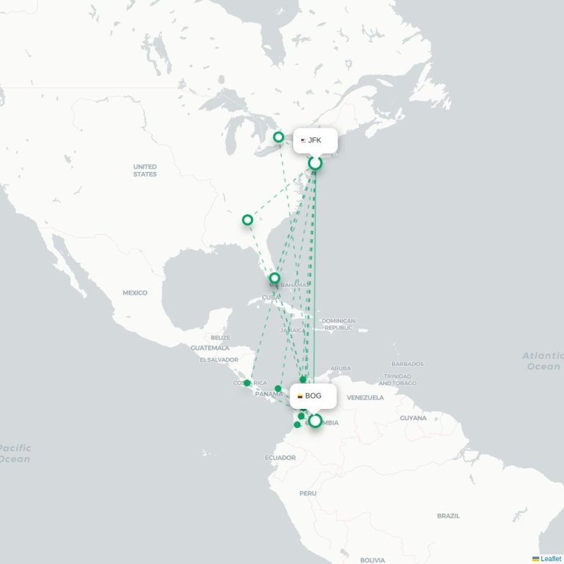 JFK - BOG route map