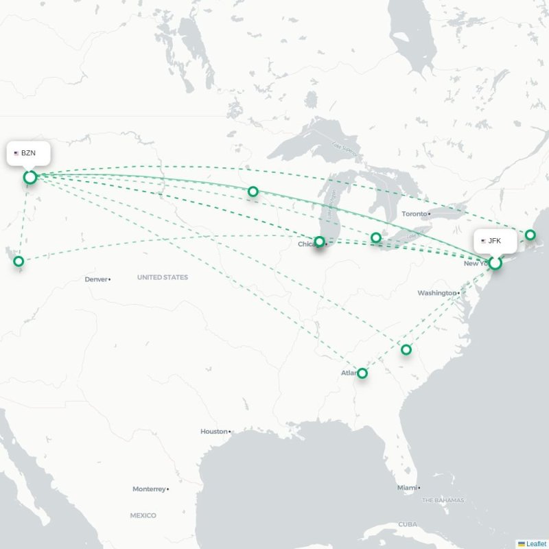 JFK - BZN route map