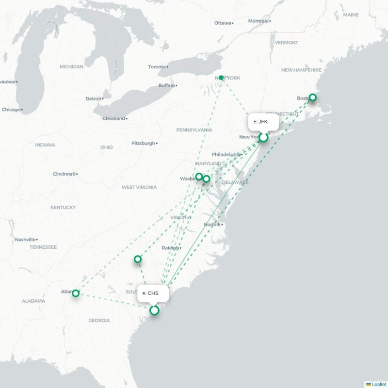 JFK - CHS route map