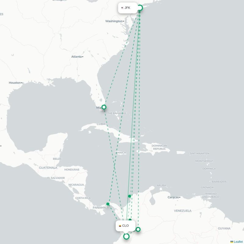 JFK - CLO route map