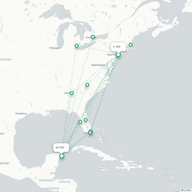 JFK - CUN route map
