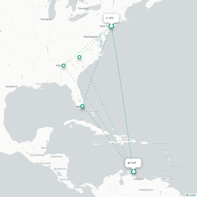 JFK - CUR route map