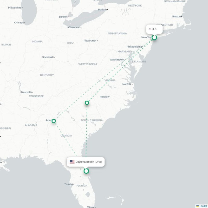 JFK - DAB route map