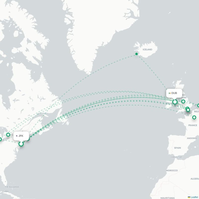 JFK - DUB route map