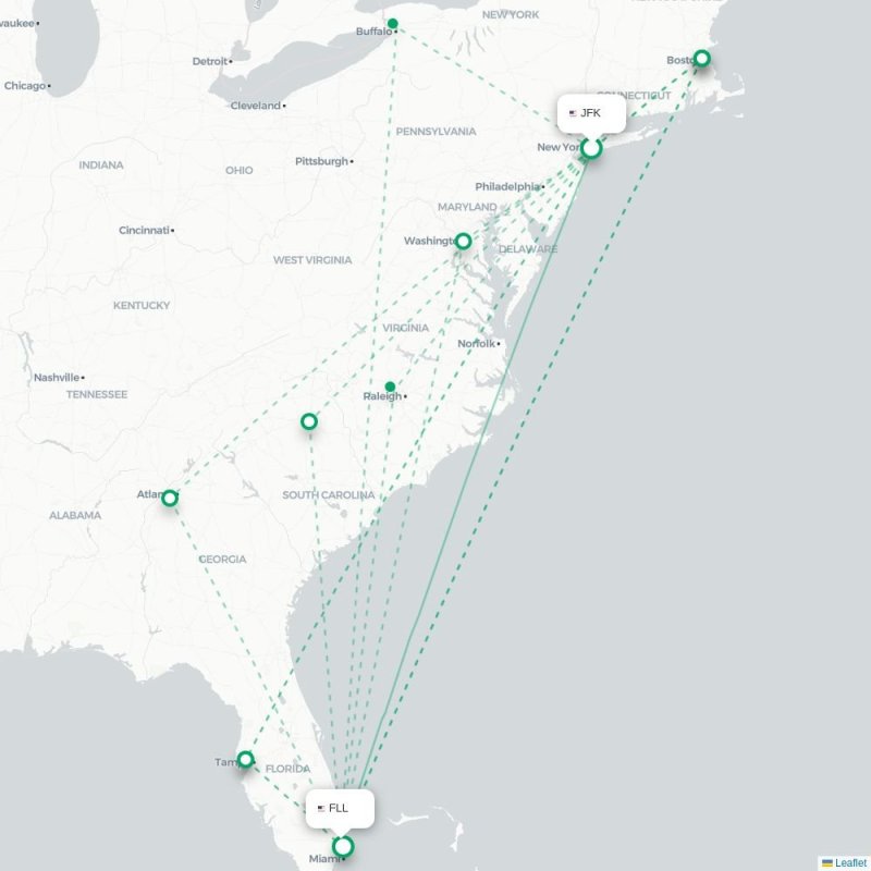 JFK - FLL route map