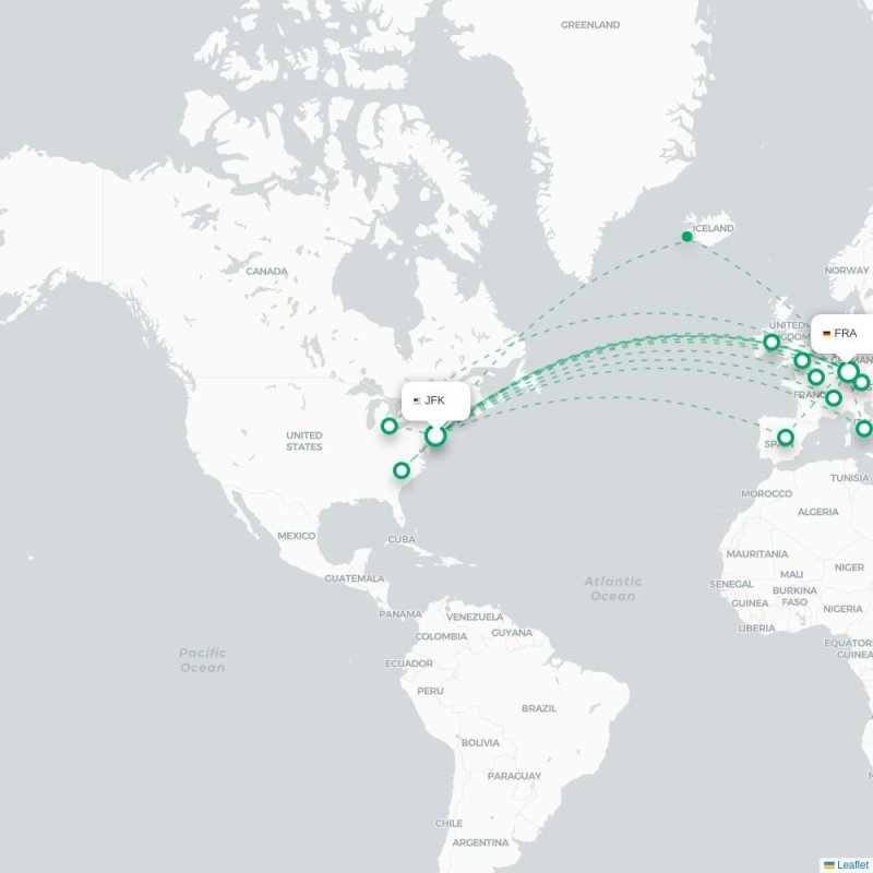 JFK - FRA route map