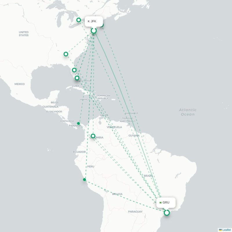 JFK - GRU route map