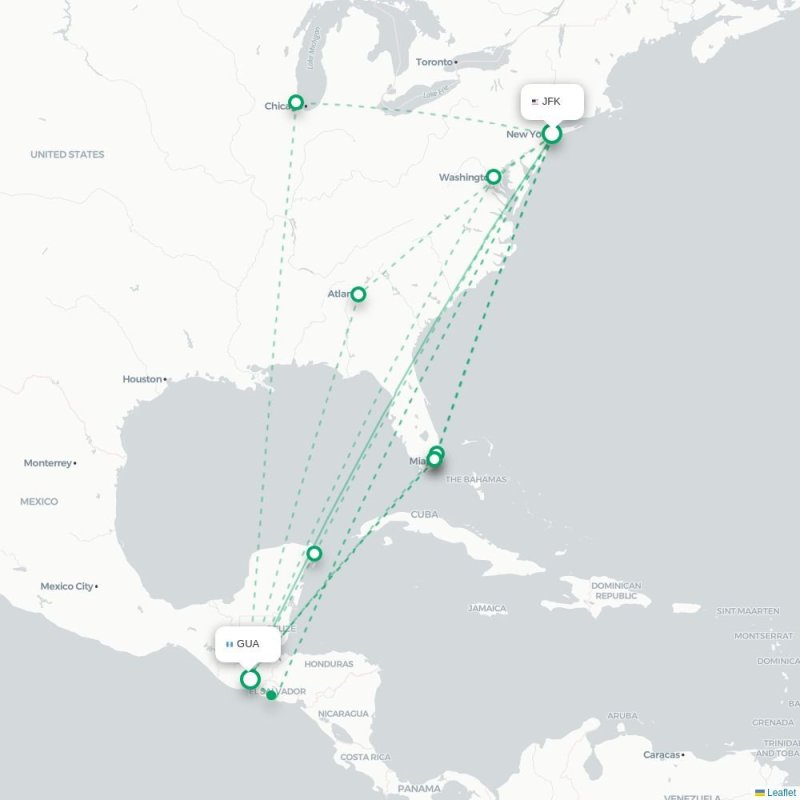 JFK - GUA route map