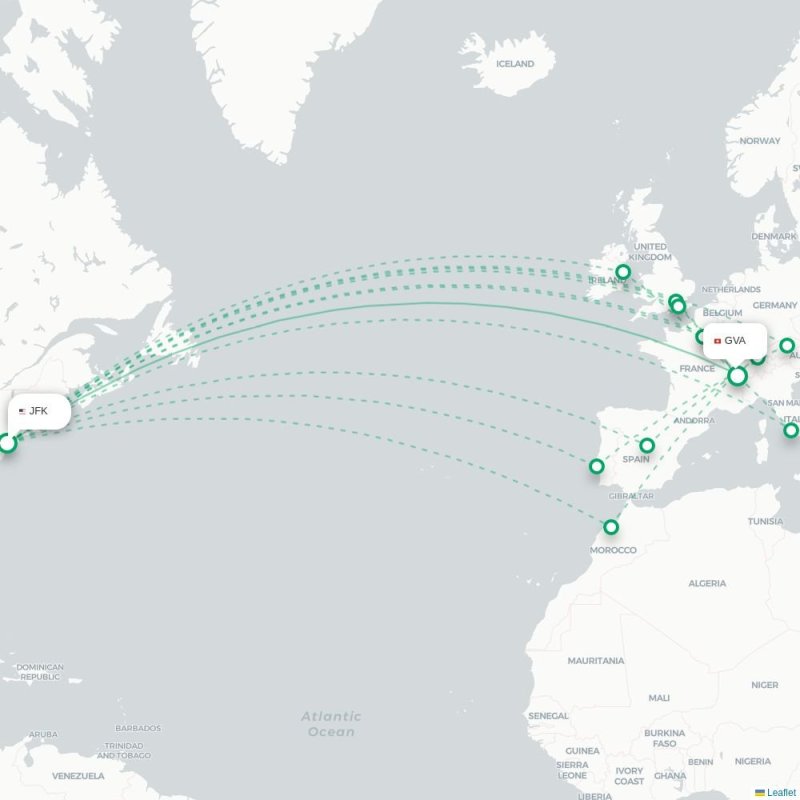 JFK - GVA route map