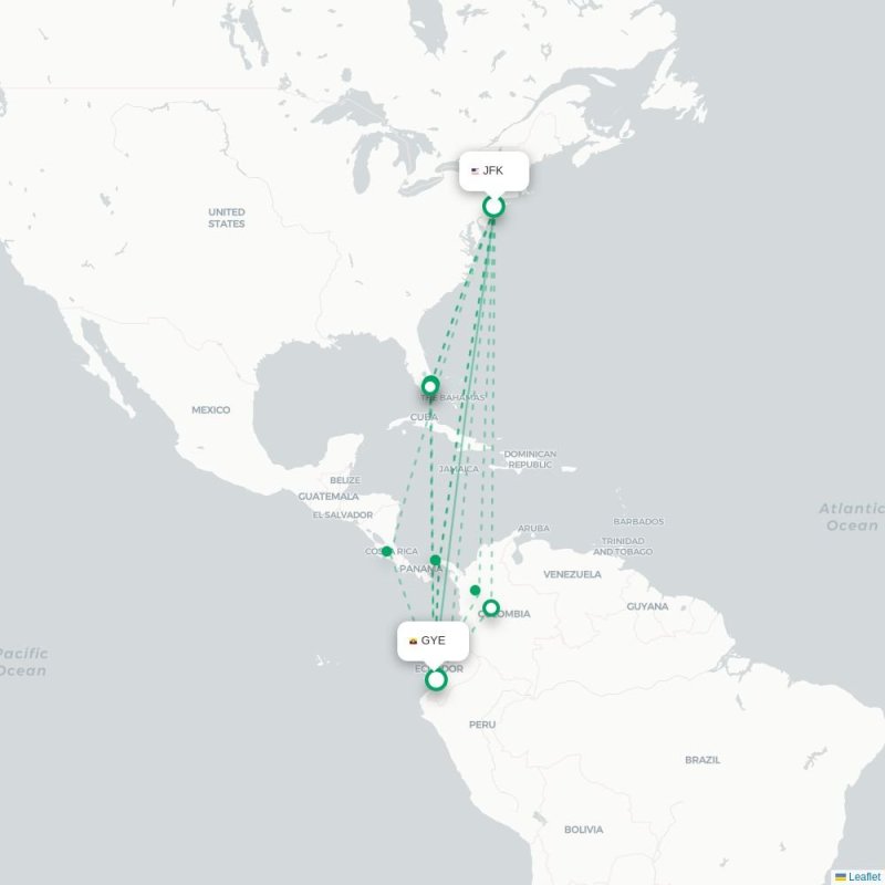 JFK - GYE route map