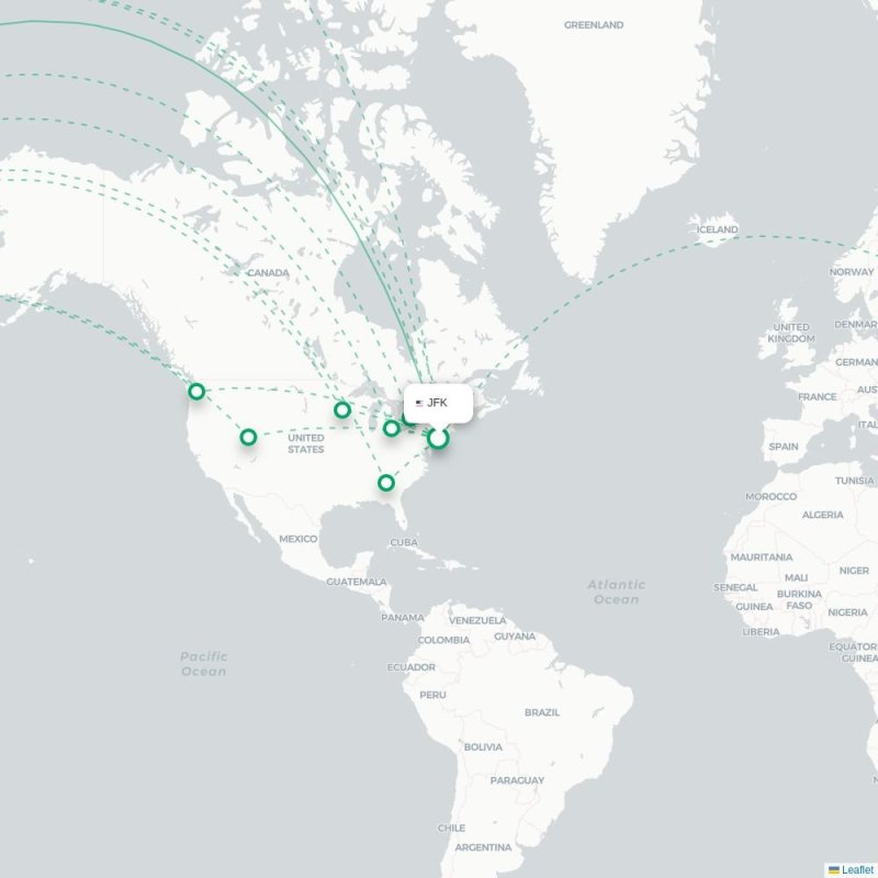 JFK - ICN route map