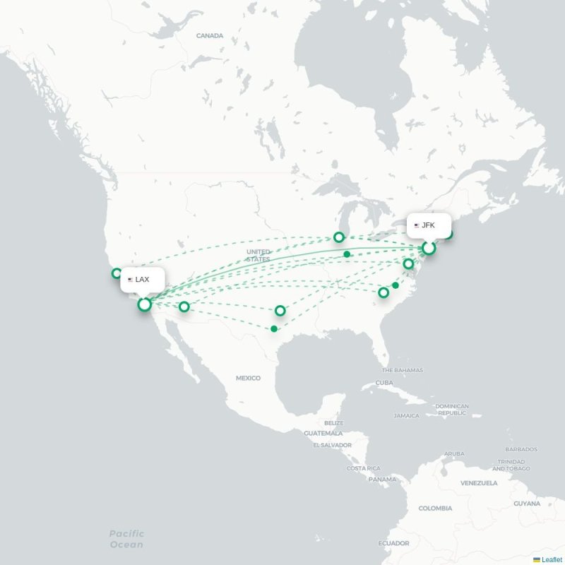 JFK - LAX route map
