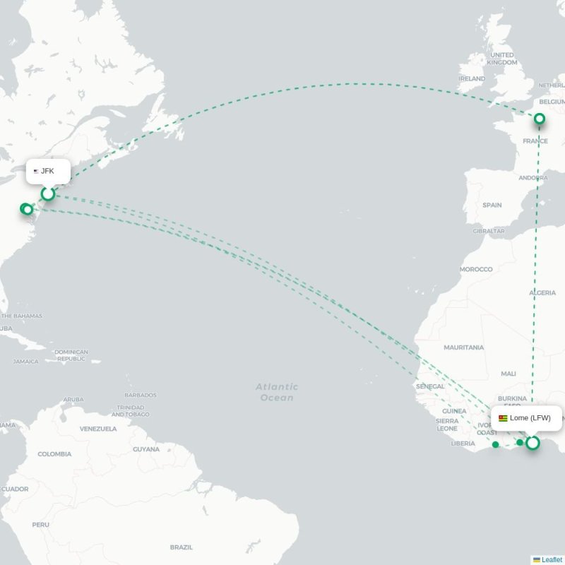JFK - LFW route map