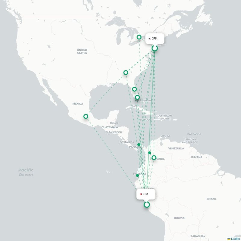 JFK - LIM route map