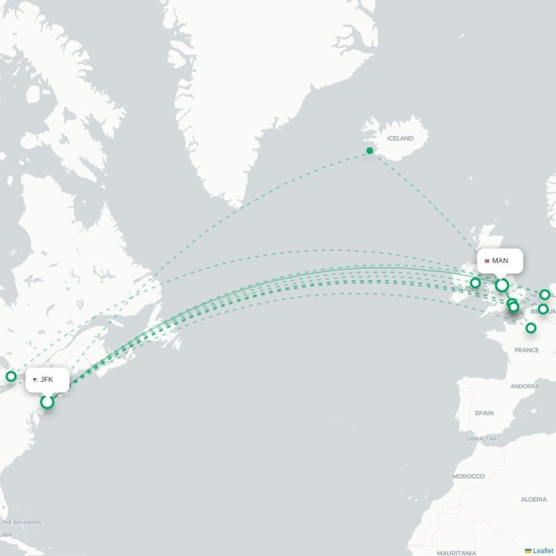 JFK - MAN route map