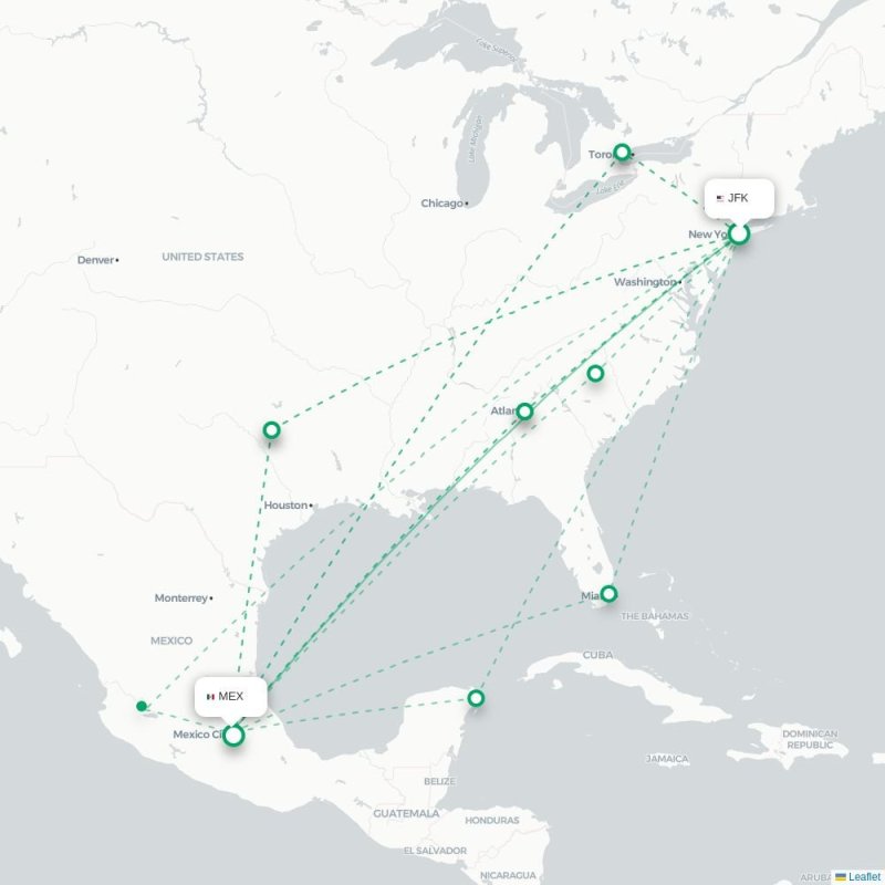 JFK - MEX route map
