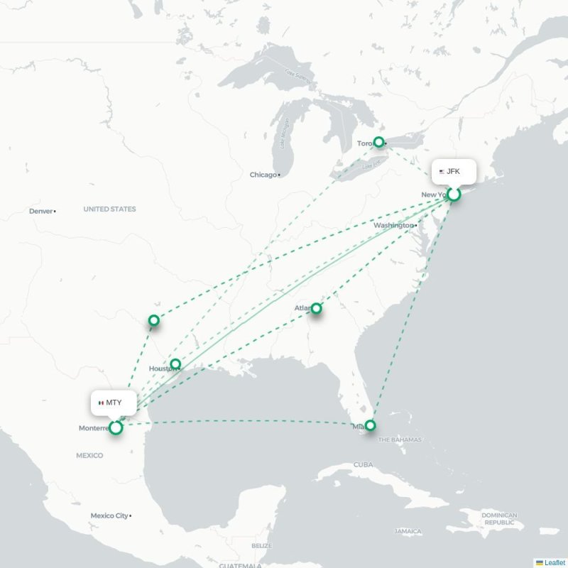 JFK - MTY route map