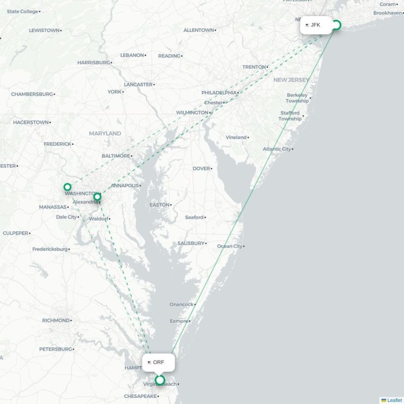 JFK - ORF route map