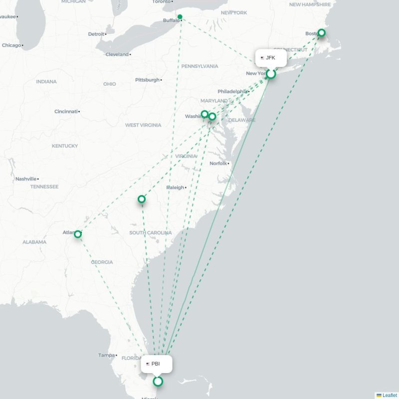 JFK - PBI route map