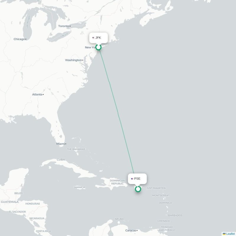 JFK - PSE route map