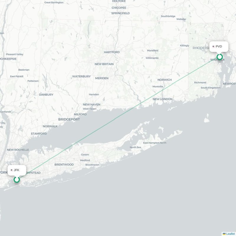 JFK - PVD route map
