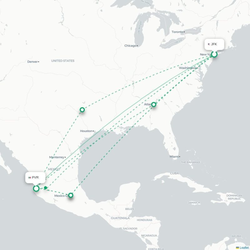 JFK - PVR route map