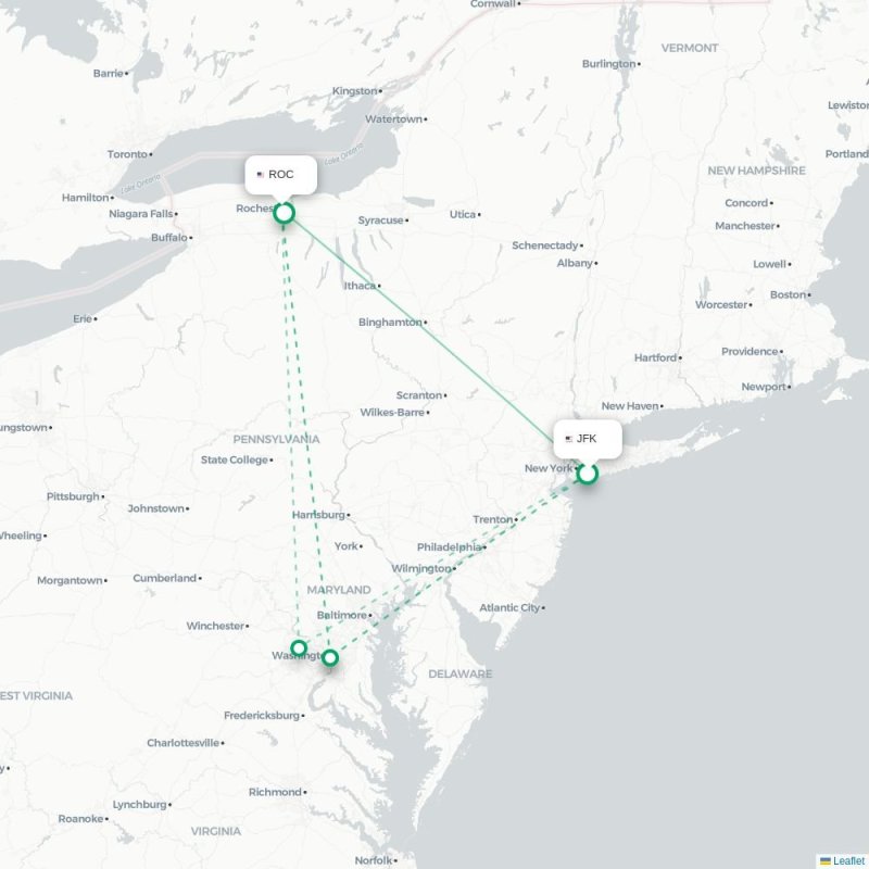 JFK - ROC route map