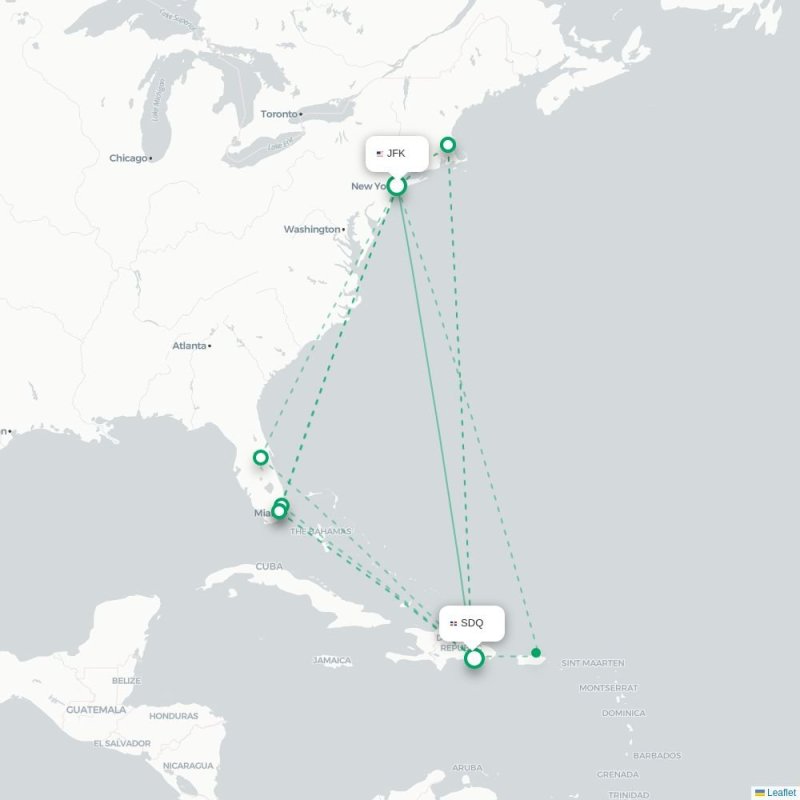 JFK - SDQ route map