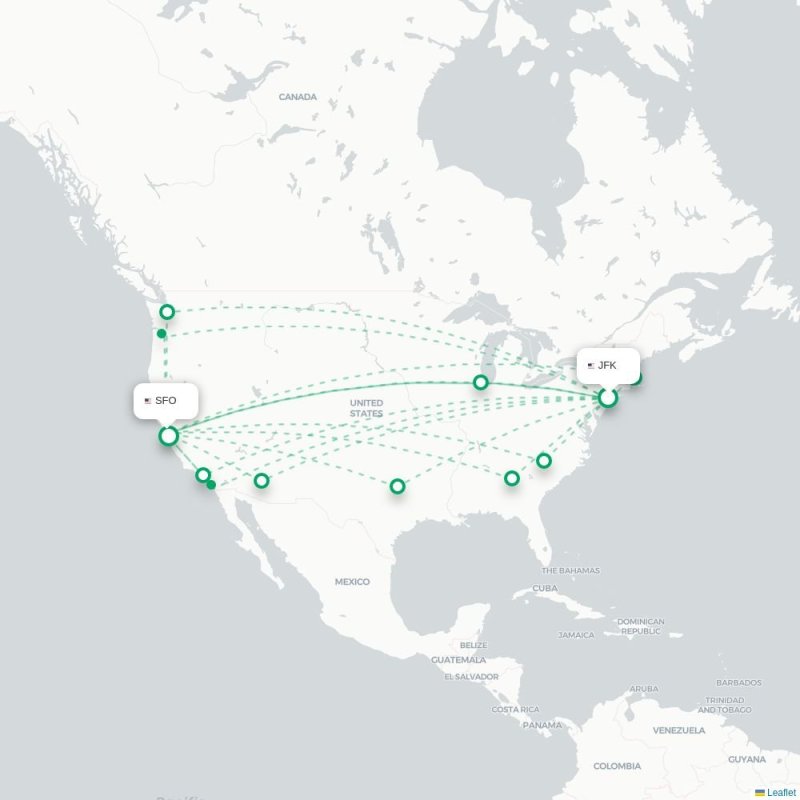 JFK - SFO route map