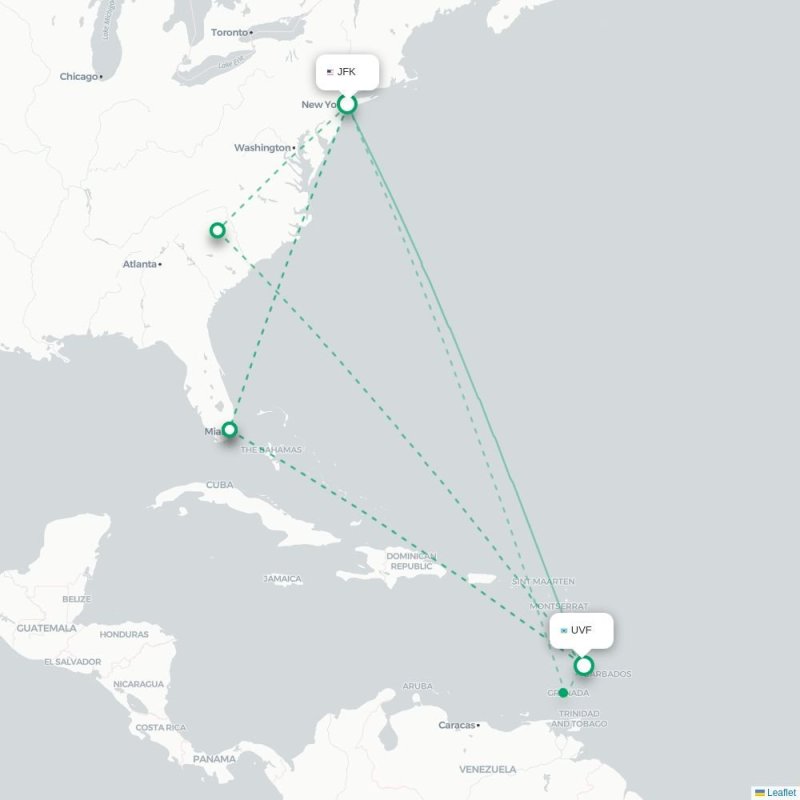 JFK - UVF route map