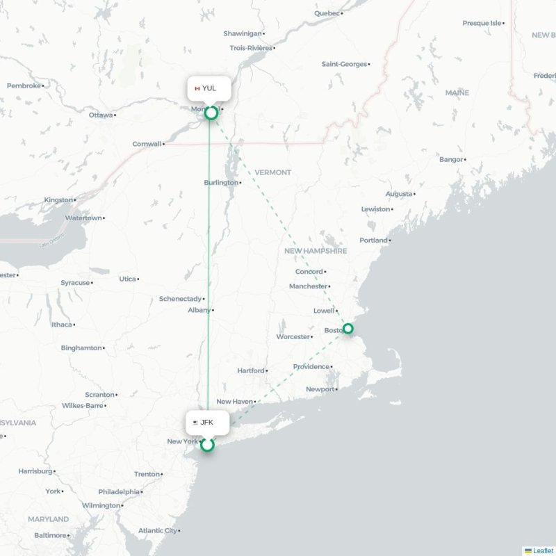 JFK - YUL route map