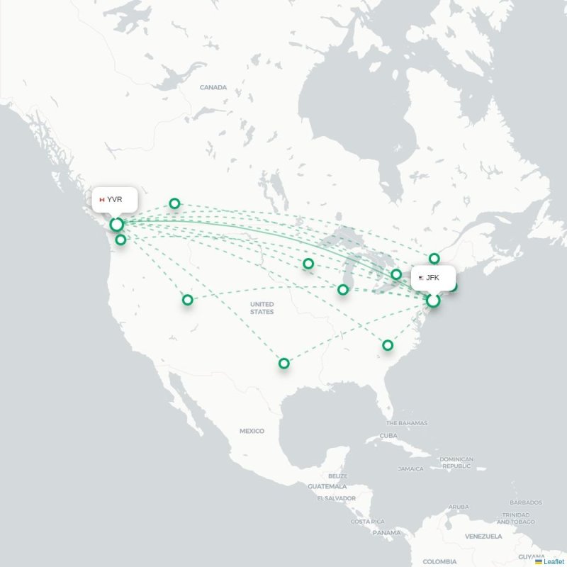 JFK - YVR route map