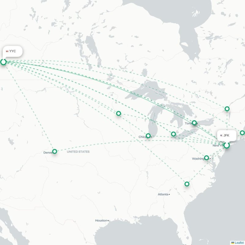 JFK - YYC route map