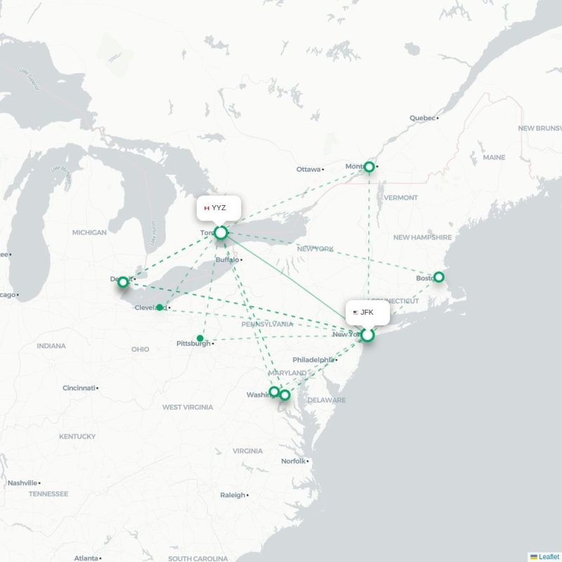 JFK - YYZ route map