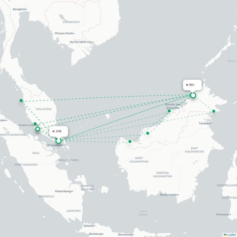 JHB - BKI route map