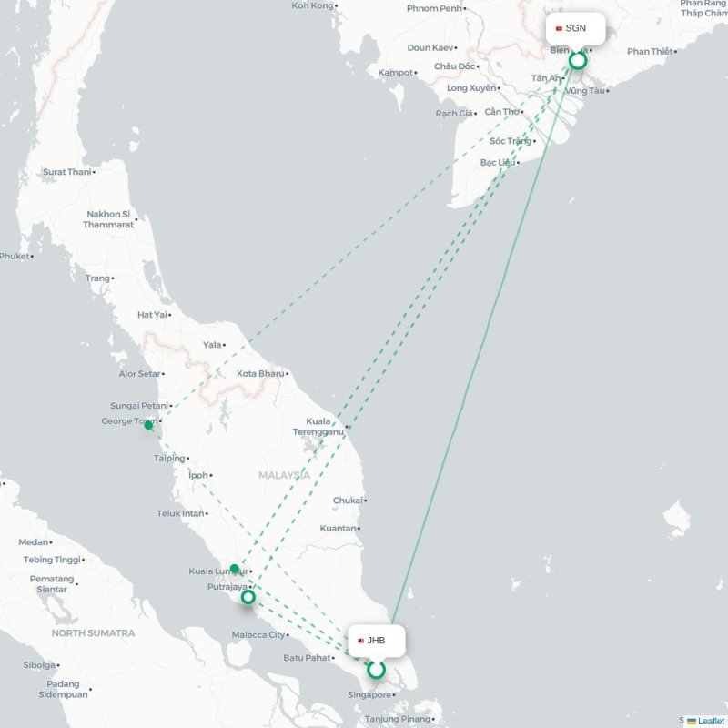 JHB - SGN route map