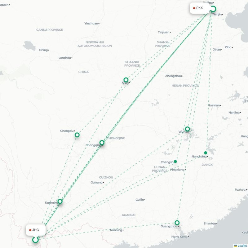 JHG - PKX route map
